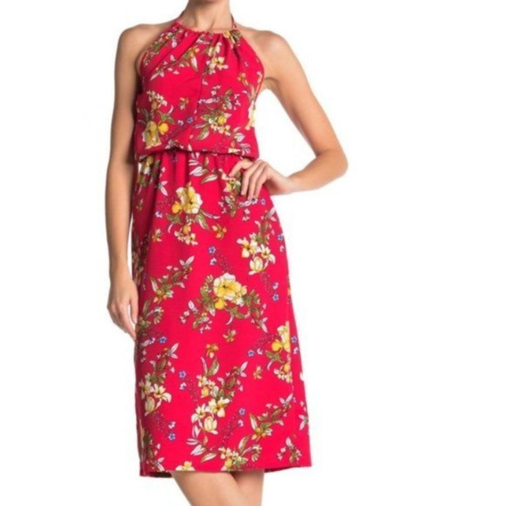 Velvet Torch Red Halter Print Midi Dress Velvet Torch